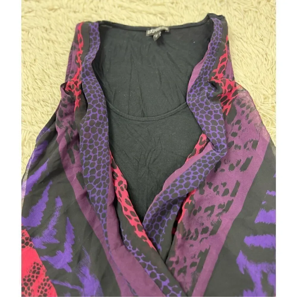 Adorable Black, Purple & Red Animal Print Sleeveless Blouse by Express size Smal